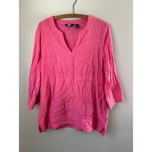 Lands‎ End Pink Linen Blend V Neck 3/4 Sleeve Tunic Size M Preppy Classic Lux